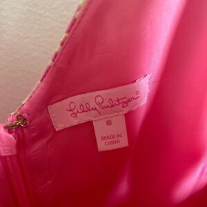 Lilly Pulitzer Kiki Pink Gold Metallic Floral Jacquard Sheath Dress Size 6